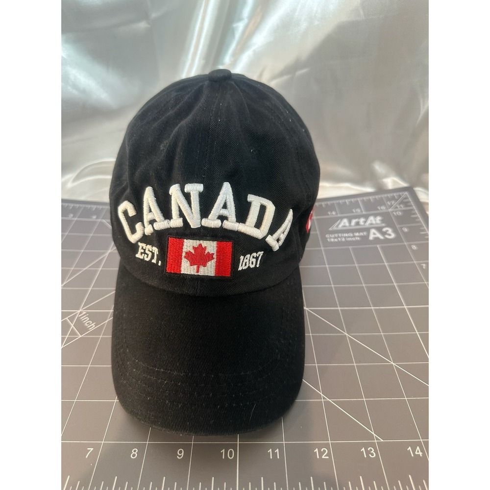 CANADA Black Ball Cap, Adjustable Strap Back Hat For Men Women Canadian Cotton